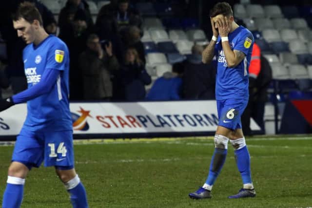 Ben White of Peterborough United cuts a dejected figure at full-time. Photo: Joe Dent/theposh.com.