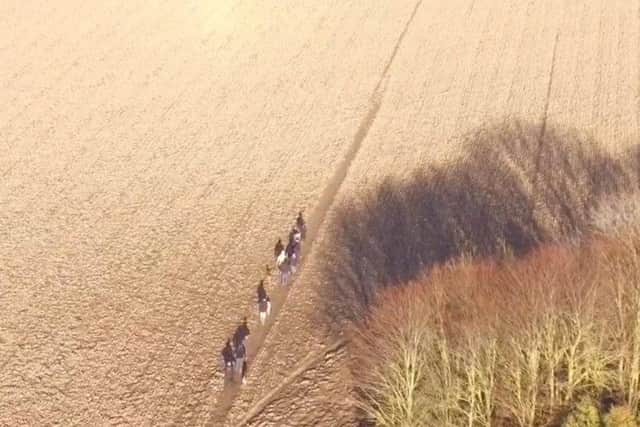 Aerial footage of the hare coursers captured by a police drone in South Lincolnshire