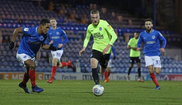 George Cooper of Peterborough United in action against Portsmouth - Mandatory by-line: Joe Dent/JMP - 22/01/2019 - FOOTBALL - Fratton Park - Portsmouth, England - Portsmouth v Peterborough United - Checkatrade Trophy