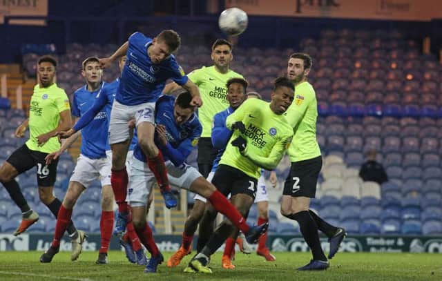 Goalmouth action between Peterborough United and Portsmouth - Mandatory by-line: Joe Dent/JMP - 22/01/2019 - FOOTBALL - Fratton Park - Portsmouth, England - Portsmouth v Peterborough United - Checkatrade Trophy