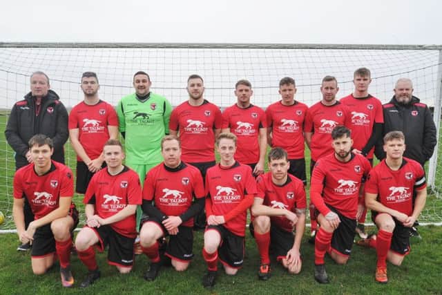 Stilton UNited beat NECI in a Peterborough Junior Cup quarter-final last weekend. They are, back row, left to right, Chris Bartlett, Dean Giglio, Steve Shaw, Luke McDowell, Kevin Holt, Jacob Bingham, Andrew Bradley, Niall Burnage, Paul Burnage. (front) Kyial West, Ashley Brand, Philip Wells, Jack Keenan, Dan Stephens, Tom Flatters, Lewis McManus. Photo: David Lowndes.