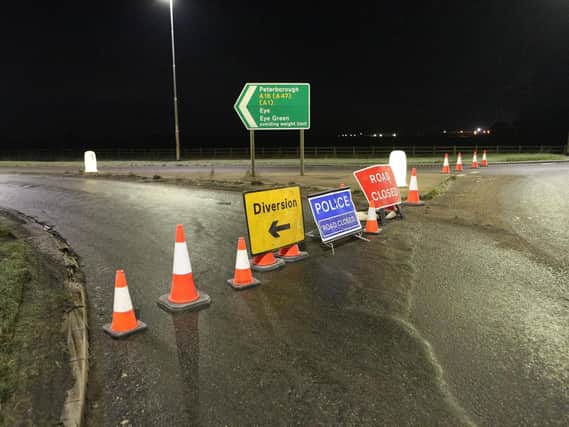 The A16 is shut between Peterborough and Crowland. Photo: Terry Harris