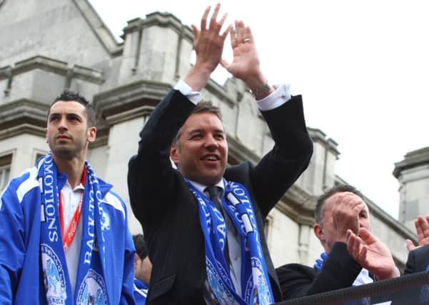Darren Ferguson celebrates promotion to the Championship with Posh in May, 2009.