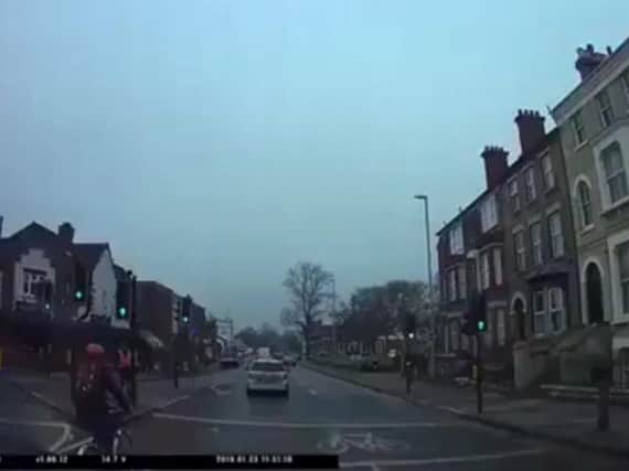 The dashcam footage of the cyclist hit by a fleeing drug dealer. Photo: SWNS