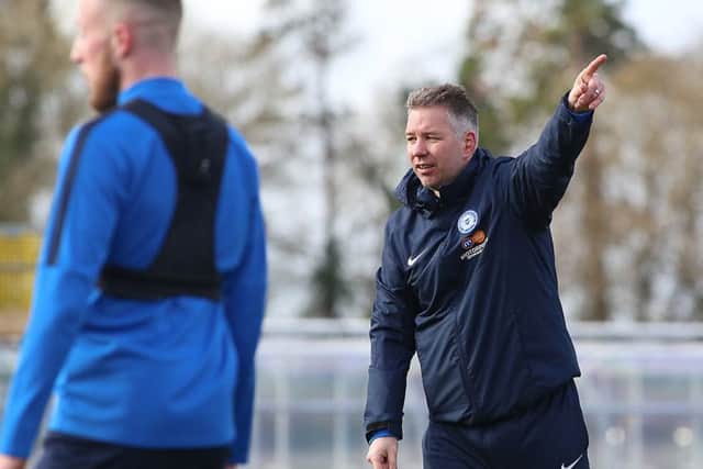 Posh boss Darren Ferguson points the way at training. Photo: Joe Dent/theposh.com.
