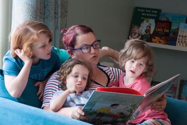 Hannah Ganderton with her children Reuben, Iona and Joel