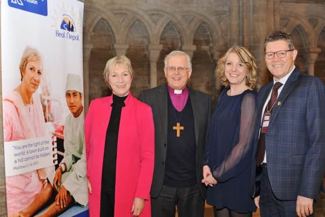 World Leprosy Day service to launch Heal Nepal at Peterborough Cathedral. Pam Rhodes and Bishop of Peterborough Rt Revd. Donald Allister with Peter Waddup and Lizzy Standbrook from the Leprosy Mission. EMN-190128-140924009