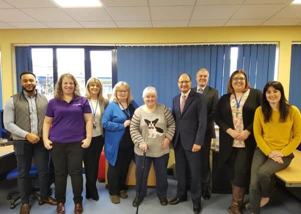 Shailesh Vara (fourth from right) during his visit to Deafblind UK