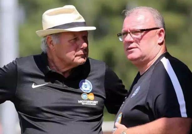 Steve Evans (right) with Posh director of football Barry Fry.