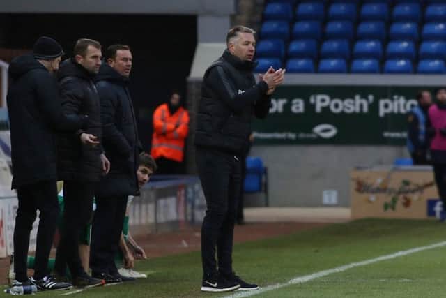Posh boss Darren Ferguson urges his players on against Plymouth. Photo: Joe Dent/theposh.com.