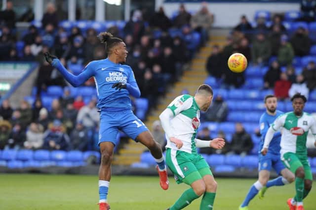 Ivan Toney in action for Posh against Plymouth. Photo: David Lowndes.