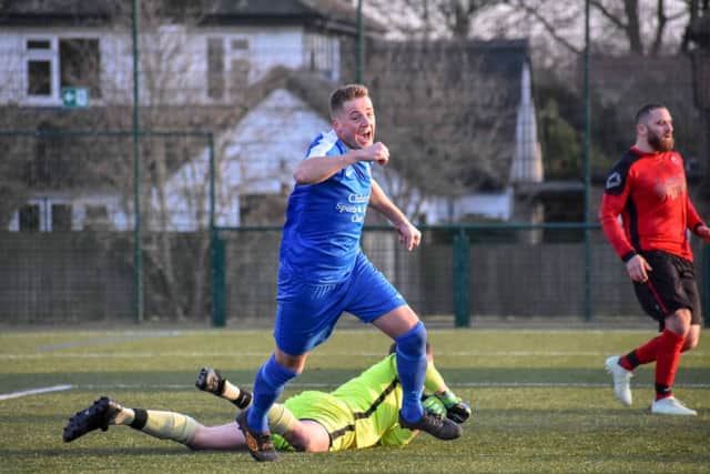Jamie Darlow celebrates his equaliser for Whittlesey at Netherton. Photo: James Richardson.