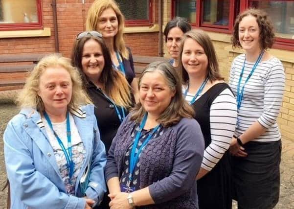 Juli Broder (centre) with colleagues (left to right) Sarah Ennis, Debs Murthwaite, Dr Nikolett Kabacs, Laura Purran, Kellie Sargant and Emily McLaughlin from the Perinatal Mental Health Team