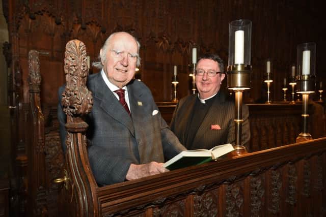 Peter Boizot with the former Dean, Charles Taylor at Peterborough Cathedral.