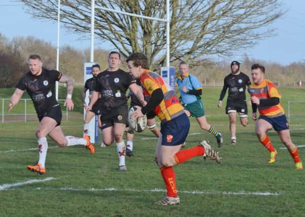 Ryan Morris on his way to the try-line for Borough against Rugby Lions. Picture: David Lowndes