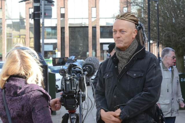 An interview during the protest