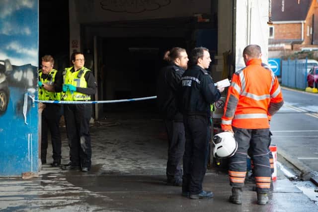 Police at the industrial unit in Mancetter Square. Photo: Terry Harris