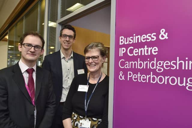 Richard Hunt from Vivacity, Dave Gimson (British Library) and Sue Wills (Cambs County Council library services at the launch of the Business & IP Centre at Central Library EMN-190213-123848009