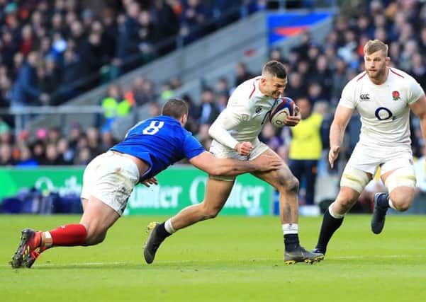 Jonny May scores a try for England against France.