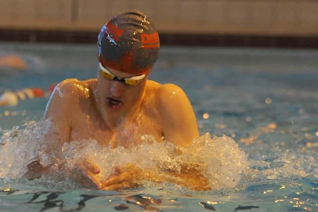 Louis Metselaar swims his way to a new club record in the 50m breaststroke. Picture: Chris Lowndes