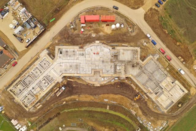 This image taken with a drone shows how works is progressing on the Extra Care complex in Whittlesey.