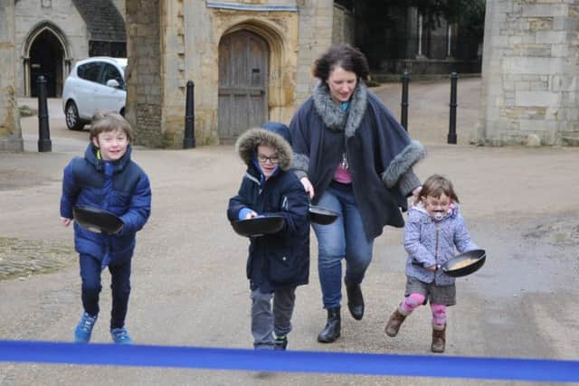 Pancake Day at Peterborough Cathedral last year.