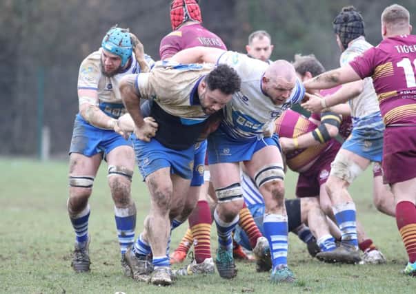 Aki Lea and Marius Andrijauskas drive forward for the Lions against Sedgley Park.  Picture: Mick Sutterby