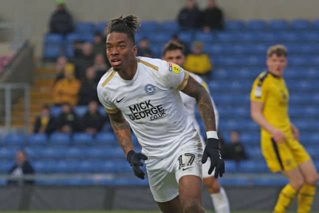 Ivan Toney celebrates the matchwinning goal for Posh at Oxford. Photo: Joe Dent/theposh.com