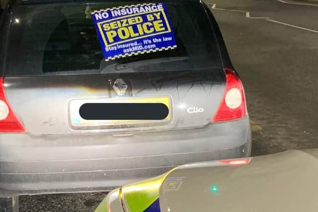 Vehicle stopped in Peterborough. Being driven uninsured. Driver reported, vehicle seized
