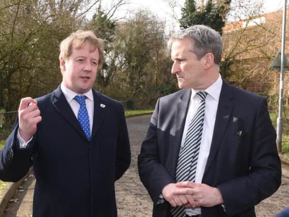 Mr Bristow and Mr Hinds in discussion next to the site of the new University of Peterborough campus