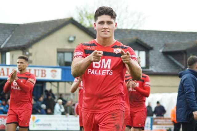 Matty Stevens after scoring a hat-trick for Kettering Town last season.