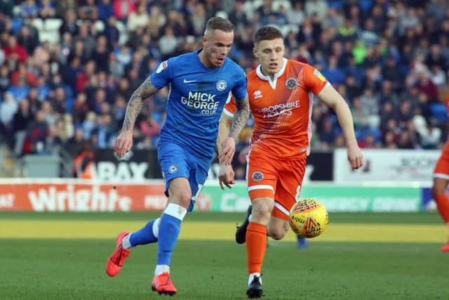 Joe Ward on the attack for Posh against Shrewsbury. Photo: Joe Dent/theposh.com.