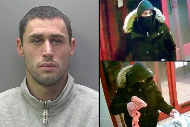Daniel Walker (left) and CCTV of the attempted robbery