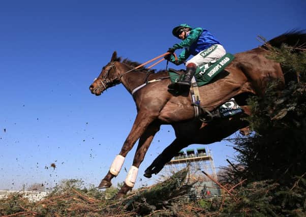 Bishops Road  in action in the Grand National  at Aintree Racecourse.