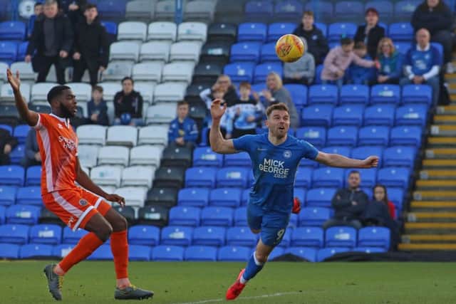 Matt Godden misses a chance to score for Posh against Shrewsbury. Photo: Joe Dent/theposh.com.