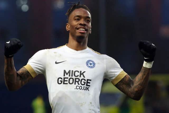 Posh striker Ivan Toney in the club's lucky white shirt.