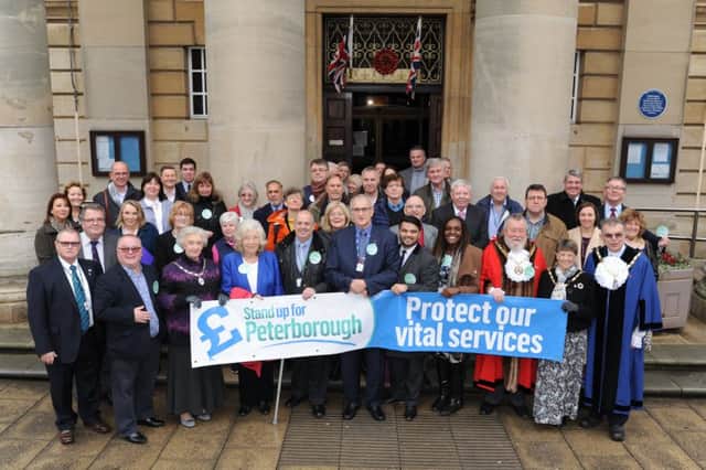 The launch of the Stand Up For Peterborough campaign outside the Town Hall