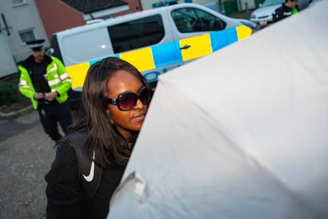 Police attending the house of Fiona Onasanya. Photo: Terry Harris