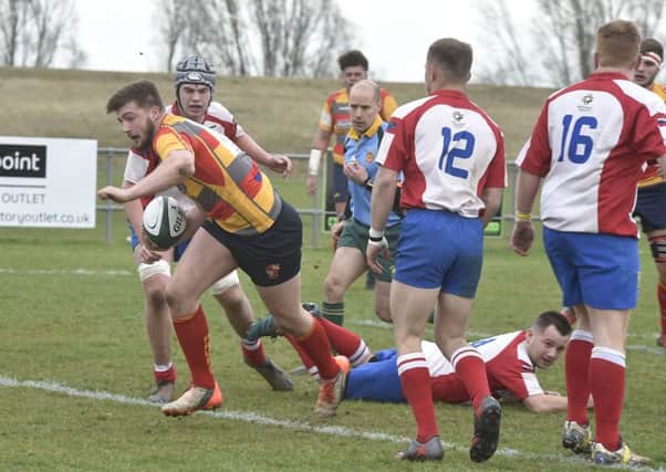 Rob Mould scores a try for Borough against Wellingborough. Picture: David Lowndes