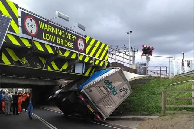 The HGV crashed into Stuntney Bridge in Ely. Photo: SWNS