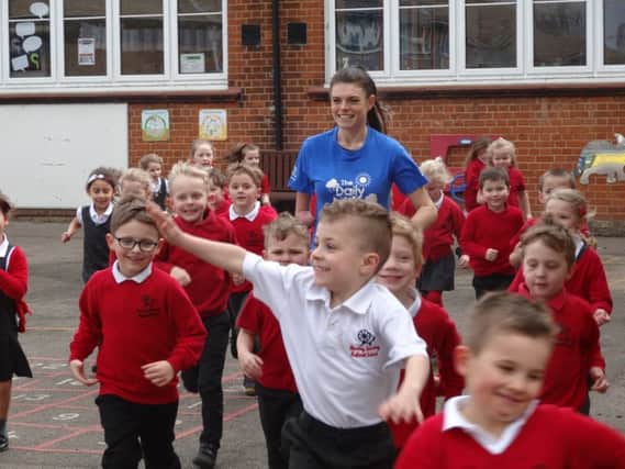 Lauren joins pupils in Ramsey on a run