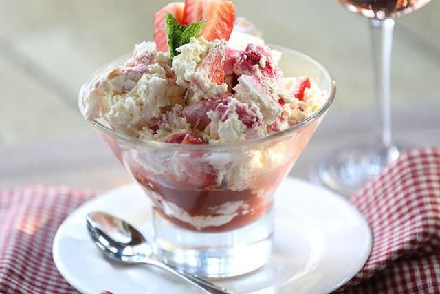 LOCH FYNE ETON MESSraspberry & white chocolate meringue, strawberries and whipped cream.
