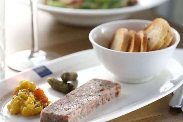 HAM HOCK & SWEET CIDER TERRINE*with golden piccalilli, baby cornichons and baked crusty bread.