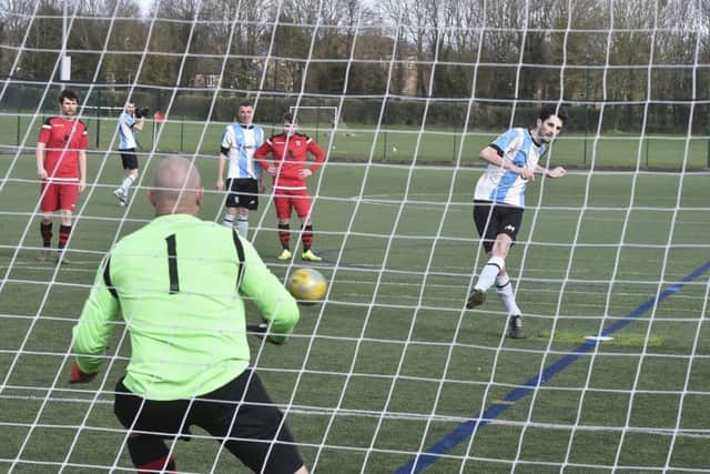 Premiair Reserves missed this penalty in their cup semi-final against Orton Rangers. Photo: David Lowndes,