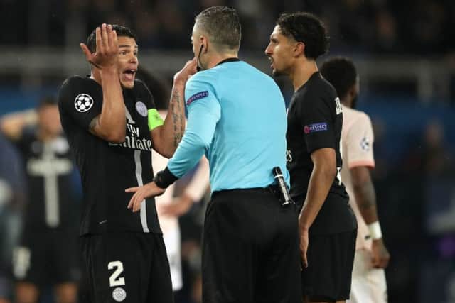 Paris Saint-Germain players are understandably unhappy after Manchester United were awarded a last-minute penalty.