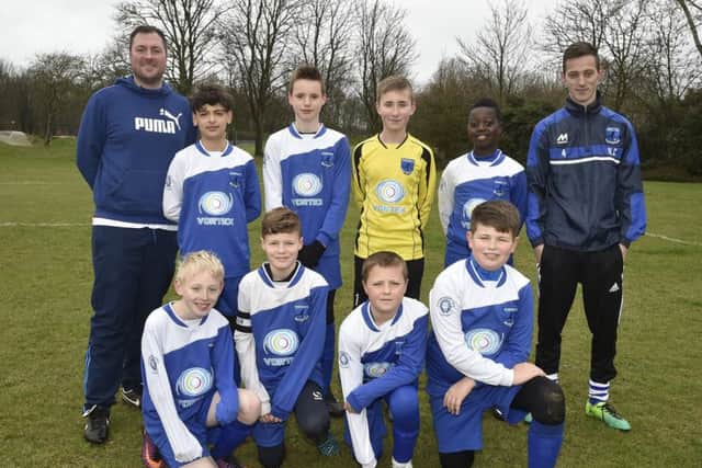 Bretton North End Under 12s are pictured before their 3-0 win over Oundle. From the left are, back, Alex Riddell, Arnez Harrison, Ben Smith, Elliott Riddell, Gabriel Silva Embalo, Nathaniel Chivers, front, Liam Jones, Leon Cruddace, Deacon Horn and Jack Sharp.