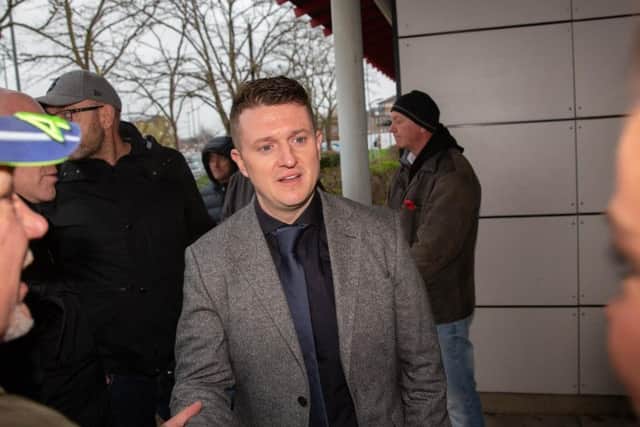 Tommy Robinson outside court. Photo: Terry Harris
