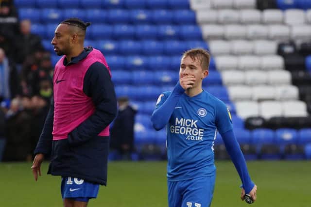 Posh midfielder Louis Reed leaves the pitch after defeat at the hands of Coventtry. Photo: Joe Dent/theposh.com.