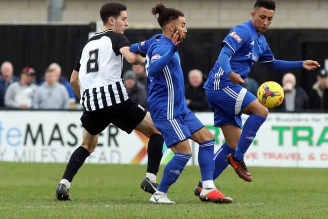 Dion Sembie-Ferris (right) scored for Peterborough Sports at Didcot Town.