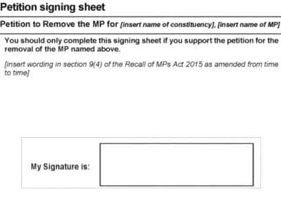 The petition signing sheet